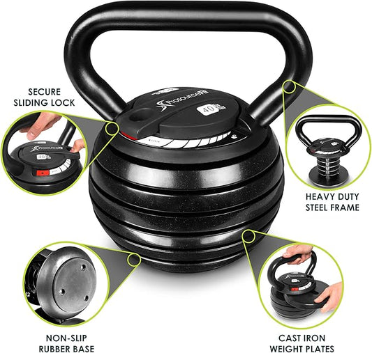 ProsourceFit Adjustable 40-lb Cast Iron Kettlebell Weight Set