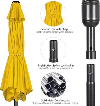 Yaheetech 9' Patio Umbrella, Market Table Umbrella w/8 Sturdy Ribs, Push Button Tilt/Crank,Outdoor Yard Sun Shade for Garden, Backyard and Pool, Yellow