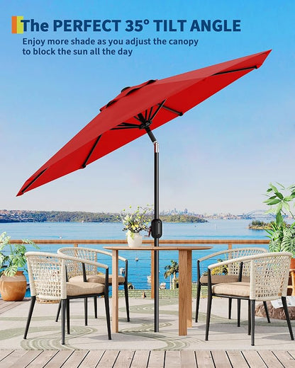 10FT Patio Umbrella Outdoor, Market Umbrella, Table Umbrella with Push Button Tilt and Crank, 8 Sturdy Ribs UV Protection Waterproof for Garden, Pool, Deck, Backyard (Red)