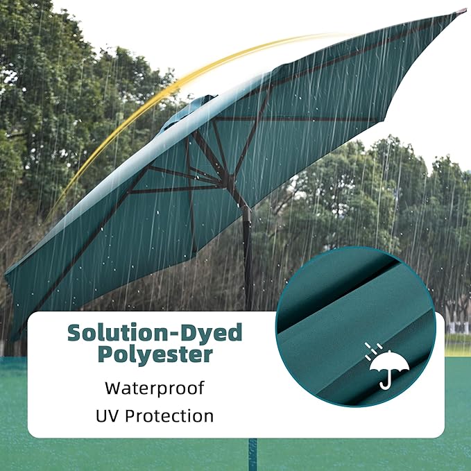 9FT Outdoor Patio Umbrella with Push Button Tilt and Crank, Beach Umbrella for Sun Shades, Market Umbrella with 6 Sturdy Metal Ribs, UV Resistant Waterproof for Garden, Backyard, Deck, Pool