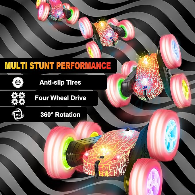 Remote Control Car, RC Cars Toys, 2.4GHz 4WD Fast RC Car Kids Toys Double Sided 360° Rotating Monster Truck Toys for Girls RC Truck Toy Cars for Boys