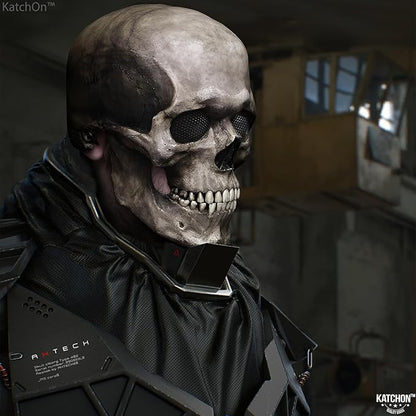 KatchOn Creepy Halloween Skull Mask Full Head with Movable Jaw - Realistic Latex Skull Mask Costume for Adults