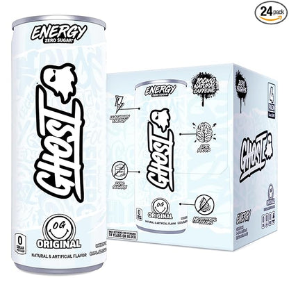 GHOST Energy Drink - 24-Pack, Original, 8.4oz - Energy & Focus & No Artificial Colors - 100mg of Natural Caffeine, L-Carnitine & Taurine - Gluten-Free & Vegan