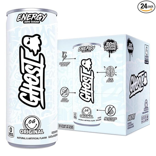 GHOST Energy Drink - 24-Pack, Original, 8.4oz - Energy & Focus & No Artificial Colors - 100mg of Natural Caffeine, L-Carnitine & Taurine - Gluten-Free & Vegan