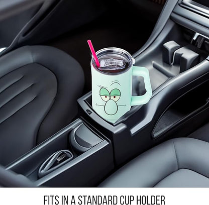 Silver Buffalo SpongeBob SquarePants Stainless Steel Tumbler with Handle Featuring Squidward, Fits in Standard Cup Holder, 40 Ounces
