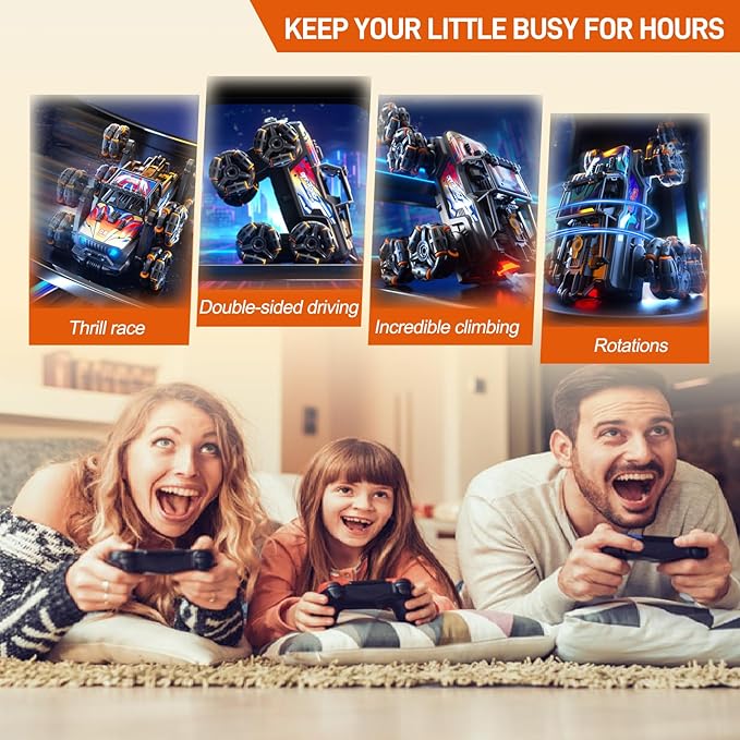RC Stunt Car Remote Control Monster Truck - 360° Drift Car with Gesture Sensing, 45°Hill Climbing, Cool LED Lights & Music Effects - Top RC Cars Gift for Boys 8-12