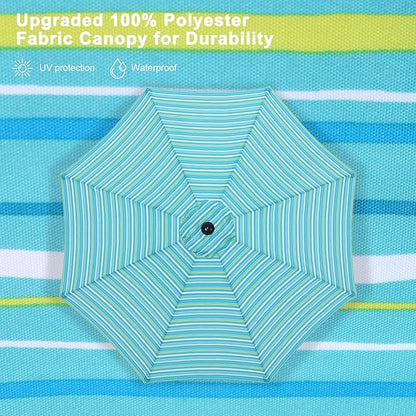 ABCCANOPY 9FT Patio Umbrella - Outdoor Waterproof Table Umbrella with Push Button Tilt and Crank, 8 Ribs UV Protection Pool Umbrella for Garden, Lawn, Deck & Backyard (Turquoise Stripes)