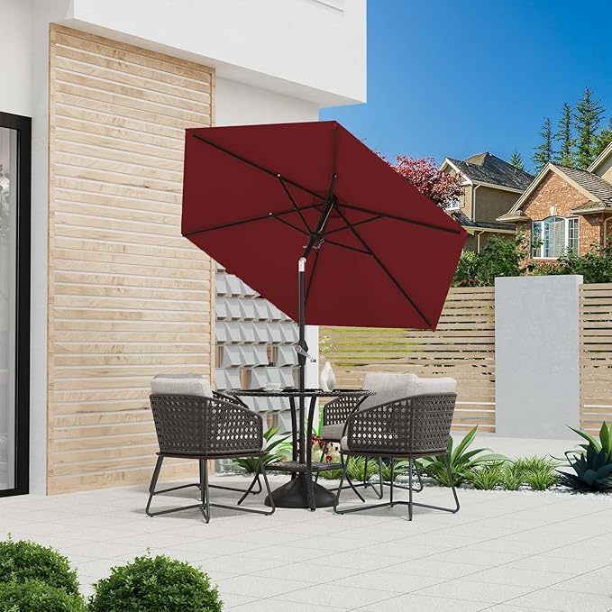 7.5FT Patio Umbrella Table Market Umbrella w/Tilt and Crank Heavy-Duty Round Outdoor Umbrellas for Garden, Deck, Backyard, Pool and Beach, Burgundy