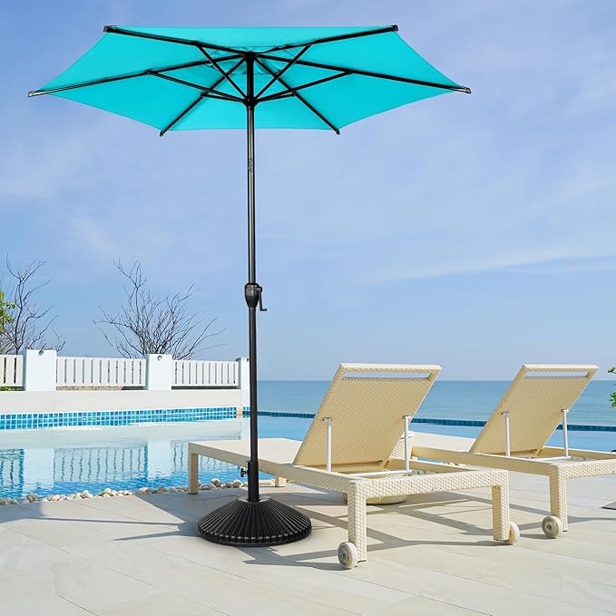 Abba Patio 7.5FT Lyon Outdoor Patio Umbrella Outdoor Table Umbrella with Push Button Tilt and Crank Market Umbrella 6 Sturdy Ribs UV Protection Waterproof for Garden Deck Backyard Pool Light Blue
