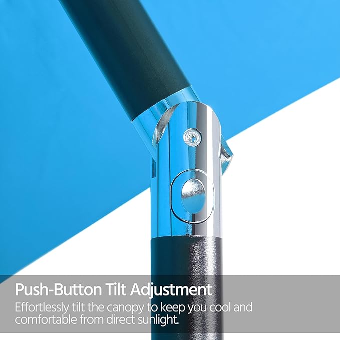 Yaheetech 9FT Outdoor Patio Umbrella Market Table Umbrella Yard Umbrella with Push Button Tilt Crank, 8 Ribs for Garden/Lawn/Deck/Backyard/Beach/Pool,Sky Blue