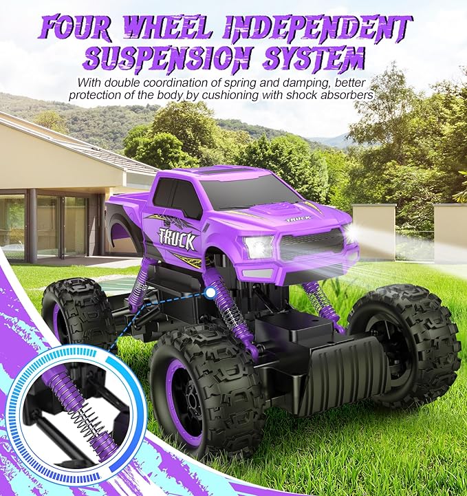 DOUBLE E Remote Control Car for Girls 1/12 Scale Monster Trucks Dual Motors Off Road RC Trucks, Girls Toys Gifts for Girls Daughter Kids, Birthday Gift Ideas, Purple