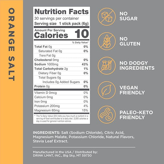 LMNT Zero Sugar Electrolytes - Orange Salt | Drink Mix | 30-Count