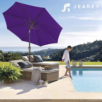 JEAREY 10FT Outdoor Patio Umbrella Outdoor Table Umbrella with Push Button Tilt and Crank, Market Umbrella 8 Sturdy Ribs UV Protection Waterproof for Pool, Garden (Dark Purple)