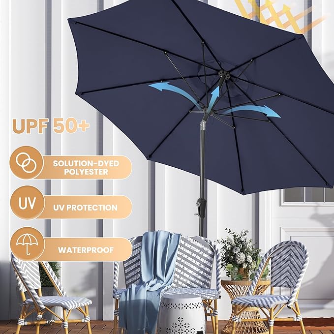 Ayge 9FT Large Outdoor Patio Umbrella Market Table Umbrella-UV Resistant, Easy Push Button Tilt and Crank, 8 Sturdy Fiberglass Ribs Heavy-Duty Pool Umbrella for Deck, Backyard,Garden