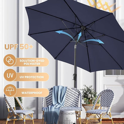Ayge 9FT Large Outdoor Patio Umbrella Market Table Umbrella-UV Resistant, Easy Push Button Tilt and Crank, 8 Sturdy Fiberglass Ribs Heavy-Duty Pool Umbrella for Deck, Backyard,Garden