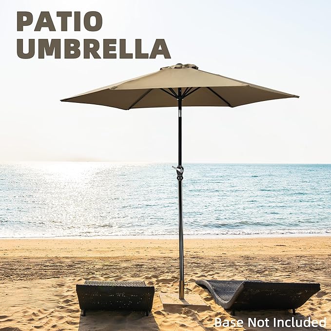 9FT Outdoor Patio Umbrella with Push Button Tilt and Crank, Beach Umbrella for Sun Shades, Market Umbrella with 6 Sturdy Metal Ribs, UV Resistant Waterproof for Garden, Backyard, Deck, Pool