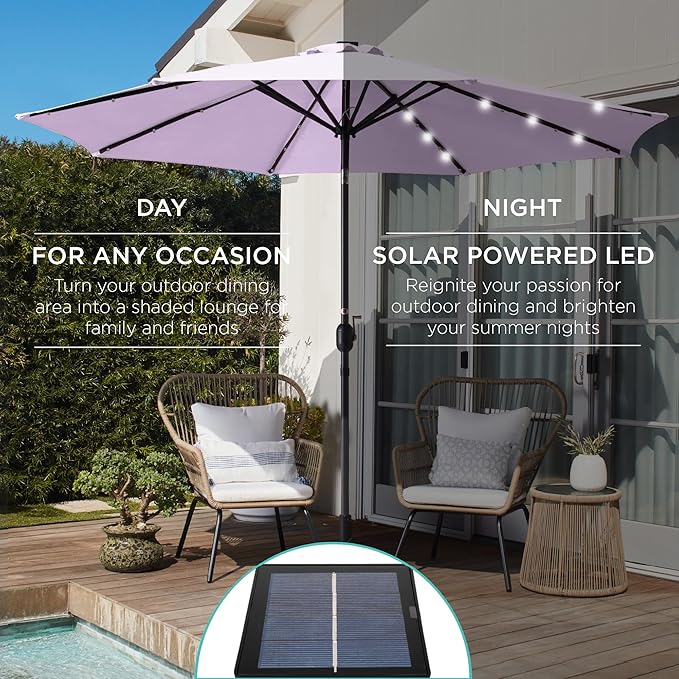 Best Choice Products 10ft Solar Polyester LED Lighted Patio Umbrella w/Tilt Adjustment and UV-Resistant Fabric - Lavender