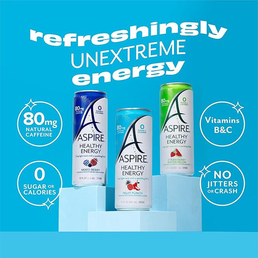ASPIRE® The Fan Favorite Variety Pack, Healthy Energy Drink with Low Caffeine, No Sugar, Carbs, and Keto Friendly, 12 Pack