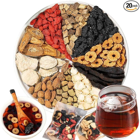 Kidney tea formula Ginseng Six Treasure Tea, 10 Precious Ingredients Formula, 260g/Box Ginseng Five Treasure Aid Root Kidney Tea, Men's Kidney Tea Chinese Herbal Tea (20 bags/2Box)