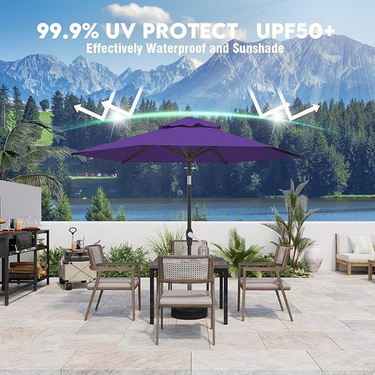 7.5FT Patio Umbrella Table Market Umbrella w/Tilt and Crank Heavy-Duty Round Outdoor Umbrellas for Garden, Deck, Backyard, Pool and Beach, Dark Purple