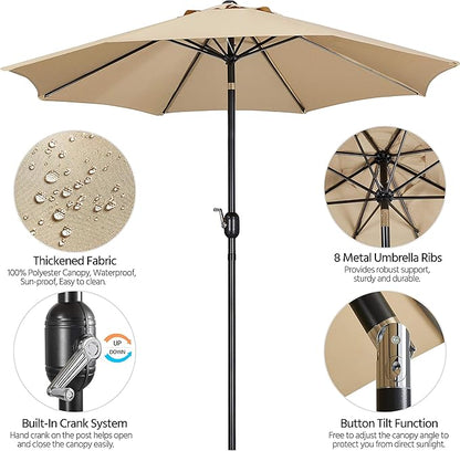 Yaheetech 9FT Patio Umbrella Outdoor Umbrella Patio Yard Market Table Sun Shade with Push Button Tilt & Crank for Garden/Beach/Lawn/Deck/Backyard/Pool, 8 Ribs, Tan