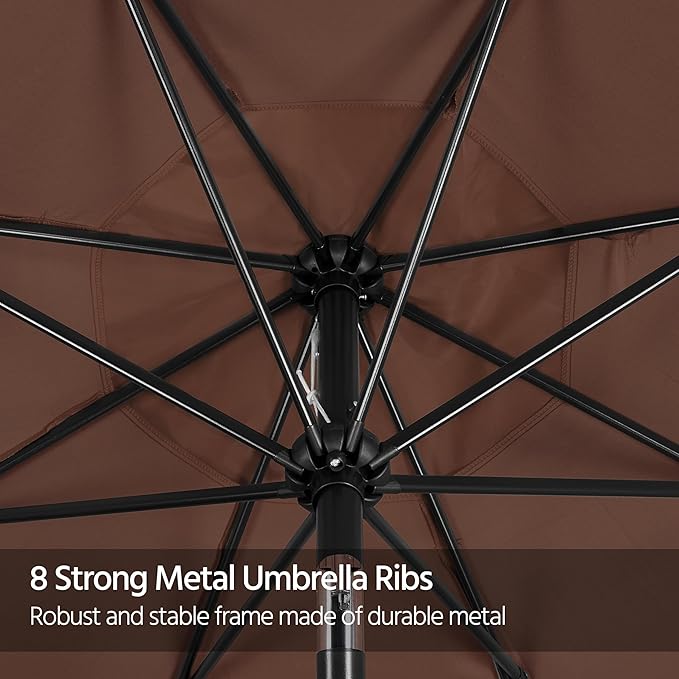 Yaheetech 9FT Patio Umbrella Outdoor Patio Market Table Umbrella Yard Sun Shade with Push Button Tilt & Crank for Garden/Beach/Lawn/Deck/Backyard/Pool, 8 Ribs, Brown
