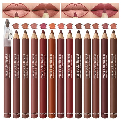 12 Colors Lip Liner Set Lip Liner Pencil Natural Nude Brown Matte Lip Liner Long Lasting Smooth Lip Pencil for Daily Lip Makeup