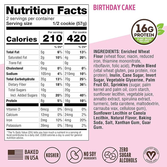 Lenny & Larry's The Complete Cookie, Birthday Cake, Soft Baked, 16g Plant Protein, Vegan, Non-GMO, 4 Ounce Cookie (Pack of 12)