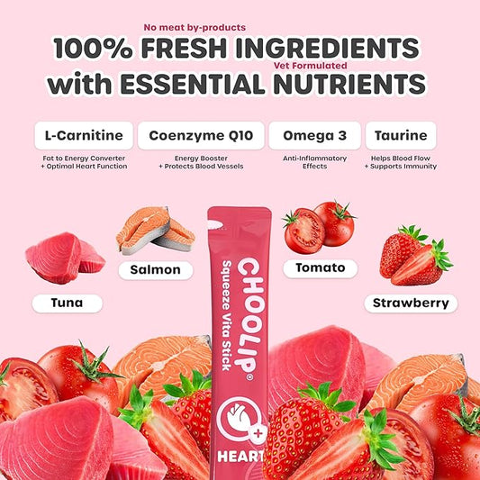 Squeeze Vita Stick Lickable Treats for Dogs & Cats. 49 Heart Support Sticks with Essential multivitamins. Soft and Tasty Paste for All Life Stages, Supporting Heart Health