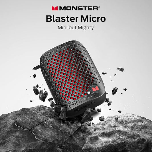 Monster Blaster Micro Bluetooth Speaker, Clip on Wireless Wearable Speaker for Hands-Free Calls and Music, Small Portable Speakers for Workout, Cycling, Running, IPX7 Waterproof (Non-Magnetic), Black