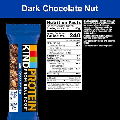 KIND Protein Snack Bar, Dark Chocolate Nut, Healthy Snacks, Gluten Free, 12g Plant Protein, 12 Count