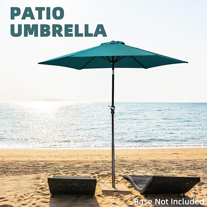9FT Outdoor Patio Umbrella with Push Button Tilt and Crank, Beach Umbrella for Sun Shades, Market Umbrella with 6 Sturdy Metal Ribs, UV Resistant Waterproof for Garden, Backyard, Deck, Pool