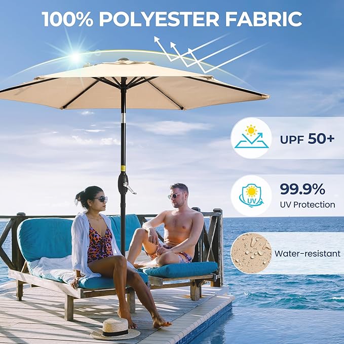 SUNVIVI OUTDOOR 7.5' Outdoor Patio Umbrella, Patio Umbrella, Market Umbrella, Metal Pole Umbrella with Push Button Tilt and Crank, 6 Ribs, Polyester Canopy
