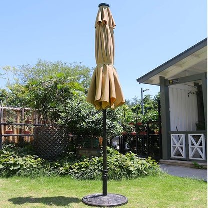 Sunnyglade 9' Solar LED Lighted Patio Umbrella with 8 Ribs/Tilt Adjustment and Crank Lift System (Light Tan)