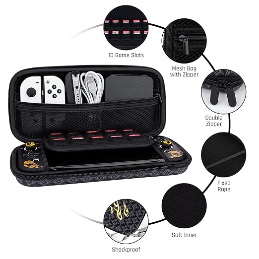 GLDRAM Carry Case for Nintendo Switch OLED Accessories, Black Switch Case Cover Bundle for Monster Hunter Rise with Travel Case, Dockable Hard PC Cover, Glass Screen Protector, Thumb Grip Caps
