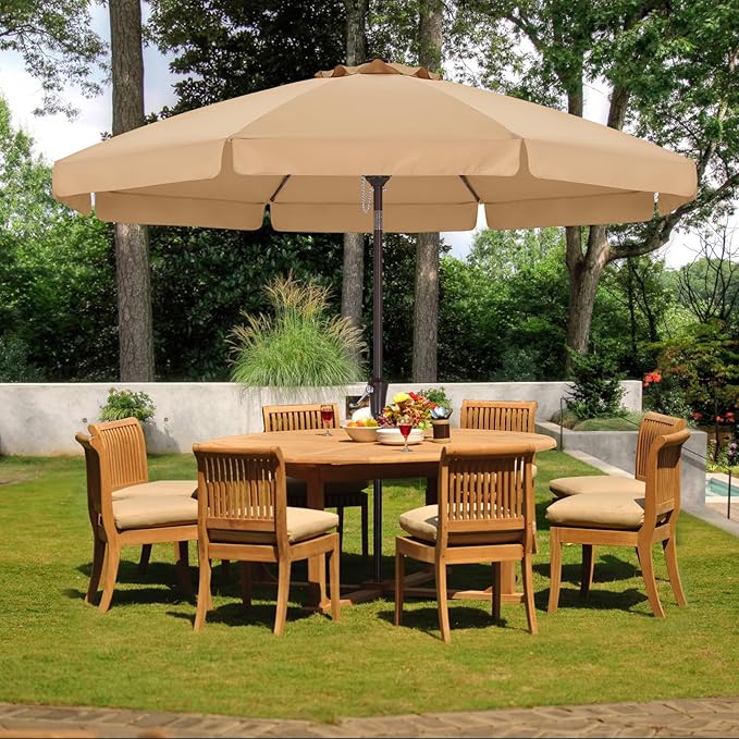 ABCCANOPY Patio Umbrella 11ft, Outdoor Table Umbrella with Push Button Tilt and Crank, 8 Ribs Umbrella for Patio Pool Garden Deck (Khaki)