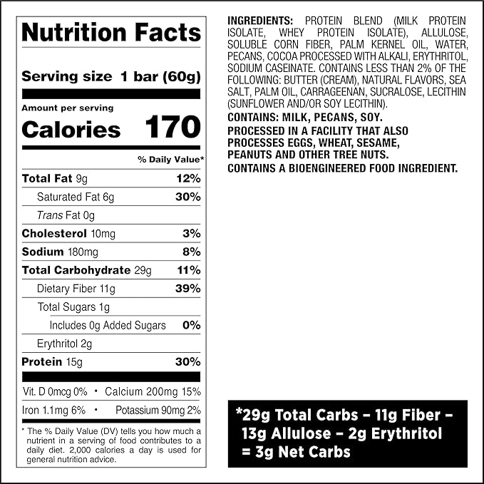 Quest Nutrition Crispy Chocolate Caramel Pecan Hero Protein Bar, 15g Protein, 1g Sugar, 3g Net Carbs, Gluten Free Protein Snack, Keto Friendly, 4 Count