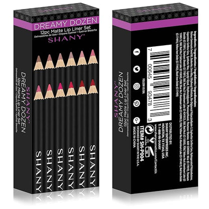 SHANY Dreamy Dozen Matte Lip Liner Set Vegan - Long-Lasting Professional Velvet Cruelty-Free Lipstick Pencils Pens in Varying Shades - Pack of 12