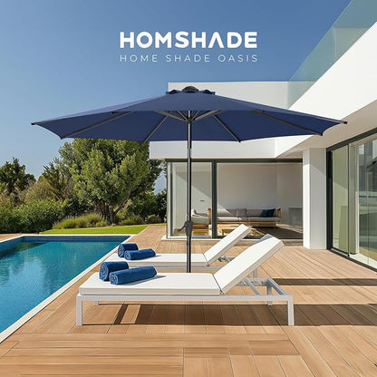 9ft Outdoor Patio Umbrella - Market Table Pool Deck Umbrella UPF50+ UV Protection with Push Button Tilt, Crank and 8 Sturdy Ribs (Navy Blue, No base)
