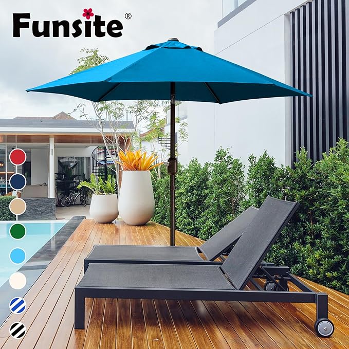 7.5Ft/9Ft Patio Umbrella, UV Protect Pool Umbrella with Heavy Duty Pole,Outdoor Umbrella with Push Botton Tilt & Crank