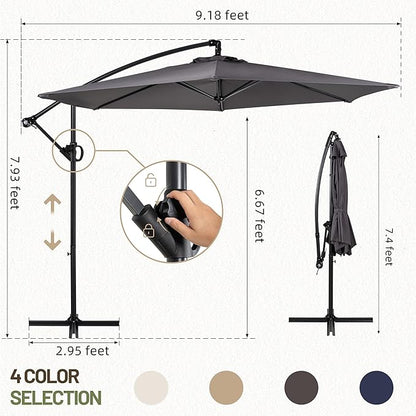 Shintenchi Patio Umbrella,Hanging Offset Umbrella, Outdoor Cantilever Hanging Umbrella with Easy Tilt,Crank, Cross Base, Poolside Sun Shade Canopy, Dark Gray