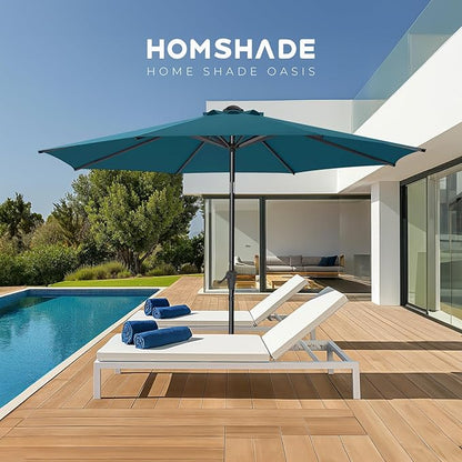 9ft Outdoor Patio Umbrella - Market Table Pool Deck Umbrella UPF50+ UV Protection with Push Button Tilt, Crank and 8 Sturdy Ribs (Peacock Blue, No base)