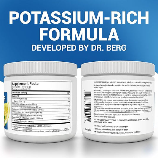 Dr. Berg Zero Sugar Hydration Keto Electrolyte Powder - Enhanced w/ 1000 mg of Potassium & Real Pink Himalayan Salt (NOT Table Salt) - Strawberry & Lemonade Hydration Drink Supplement - 50 Servings