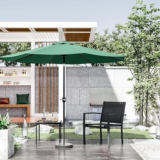 Greesum 9FT Patio Umbrella with Push Button Tilt and Crank, Outdoor Table Umbrella with 8 Sturdy Ribs, Market Table Parasol for Garden, Lawn, Backyard & Pool, Without Base, Green