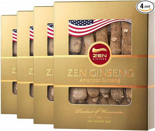 4 Boxes American Ginseng Root — Super Long Jumbo Wisconsin Ginseng (4oz/Box) Performance & Mental Health for Men & Women