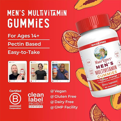 Mens Multivitamin Gummies by MaryRuth's | Vegan Vitamins for Men | Multivitamins for Immune Support | Non-GMO & Gluten Free | 0g Sugar Per Serving | 60 Count
