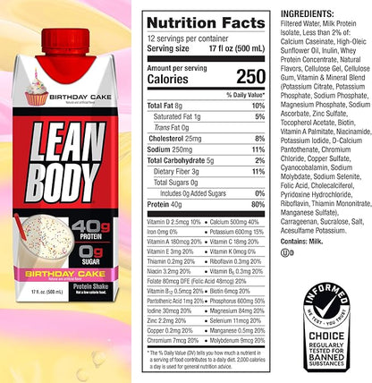 Lean Body Protein Shake - Birthday Cake (12 Drinks, 12 Fl. Oz. Each)