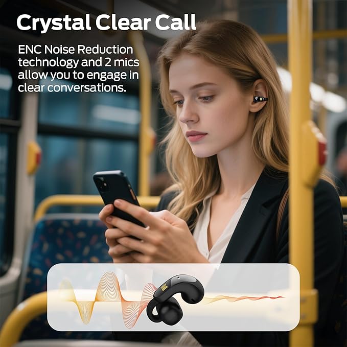 Monster Open Ear AC228 Wireless Headphones, Clip-On Earbuds, Adaptive Comfort, Immersive Audio, Bluetooth 6.0 Open Ear Earphones with ENC Clear Call, 30H Playtime, IPX5 Water Resistant, Black