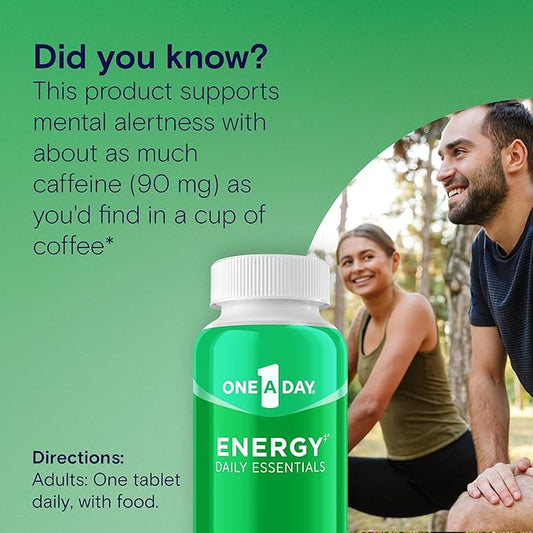 One A Day Energy Daily Essentials Multivitamin, Energy Supplement to Support Physical Energy & Mental Alertness Support with Vitamin B6, Vitamin B12, Caffeine & Folic Acid, 120 Count
