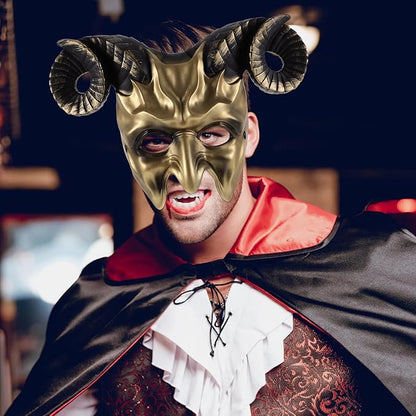 Gadpiparty Devil Goat Skull Mask Ox Ram Horns Monster Animal Half Face Halloween Masquerade Mask Cosplay Props for Adults